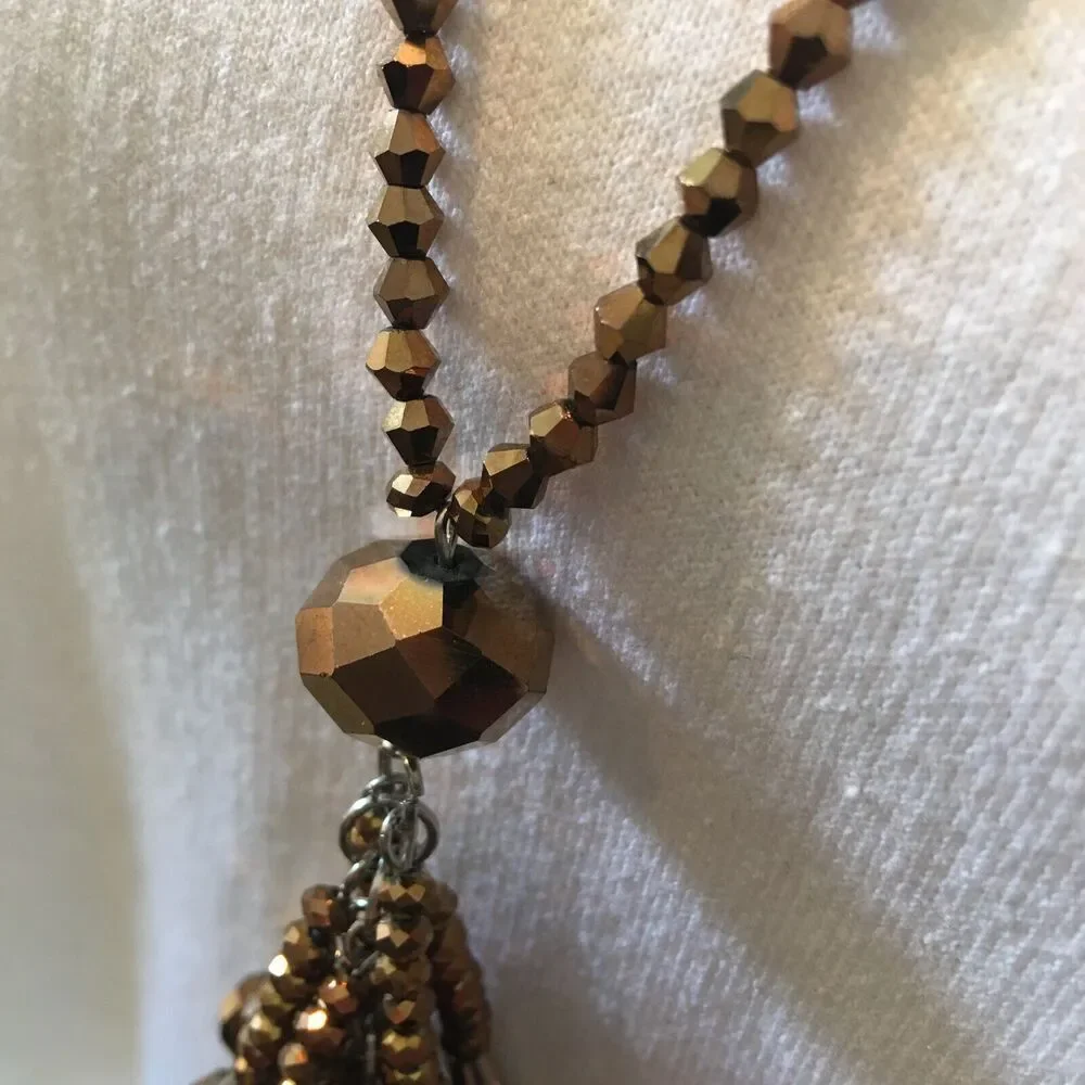 Handmade Tassel Necklace 33in Bronze Metallic Coated Glass Beads